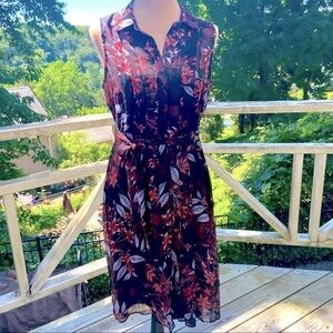 Nanette Lepore Sheer Black, Red, Coral, Gray Georgette Chiffon Shirtdress Size 6